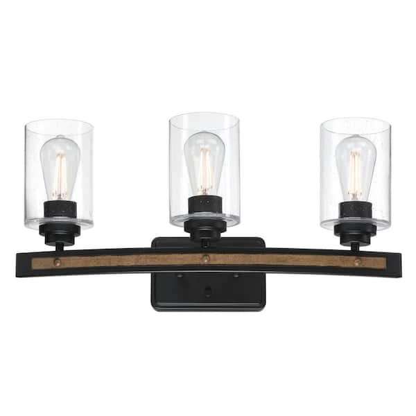 Westinghouse Broomall 23-1/2 in. 3-Light Matte Black with Barnwood Accents Vanity Light