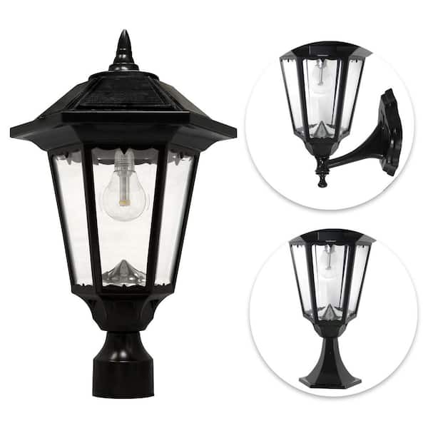 Windsor Bulb 1-Light LED Black Outdoor Solar Aluminum Weather Resistant Post-Light with Fitter, Pier and Wall Mount