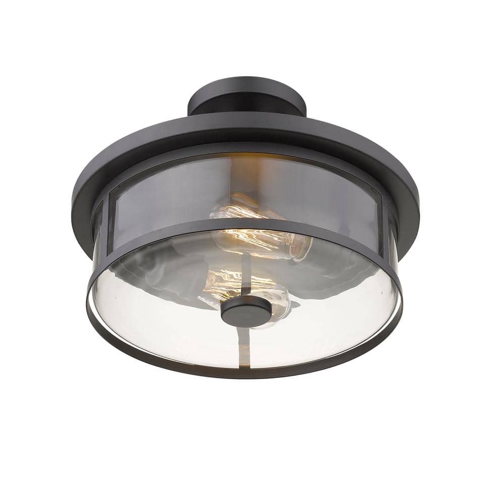 Bronze and Glass 2-Light Semi-Flush Mount Ceiling Fixture