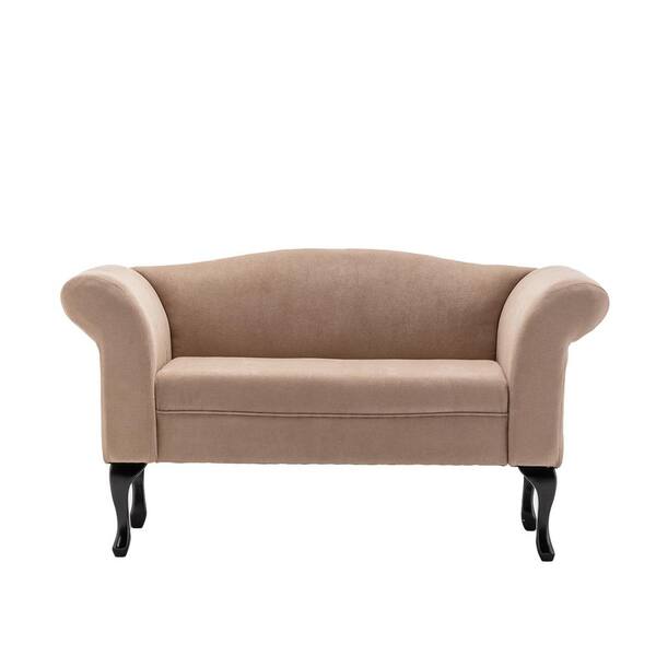 Tidoin 52.76 in. Beige Wood Upholstered 2-Seater Loveseat with Wood Legs