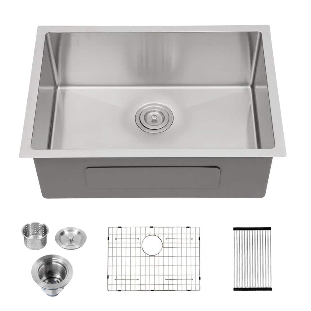 26 in. Undermount Single Bowl 18-Gauge Brushed Nickel Stainless Steel Kitch