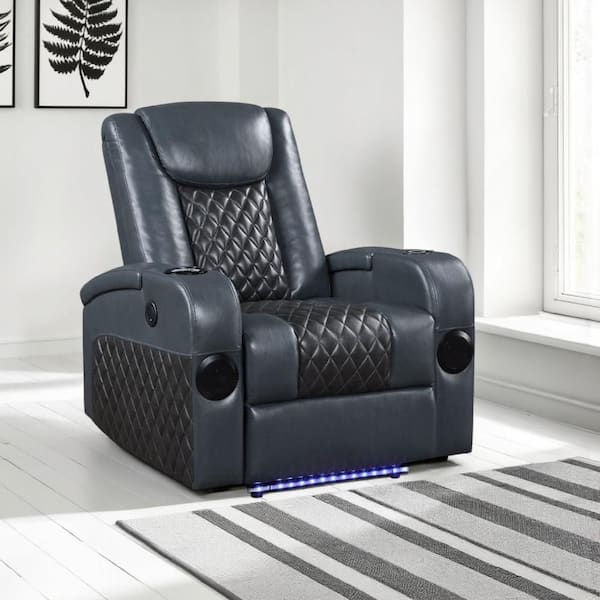 Benjara Liza Gray and Black Leather Glider Power Recliner Chair