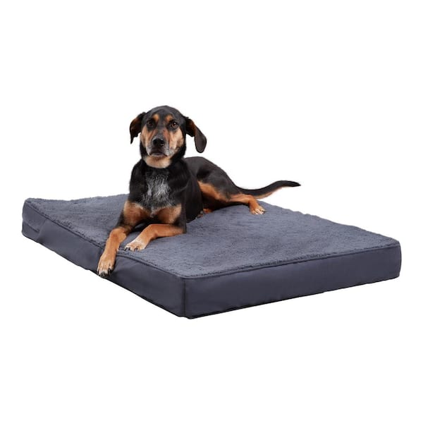 Happy Hounds Oscar Medium Blue Steel Sherpa Orthopedic Dog Bed