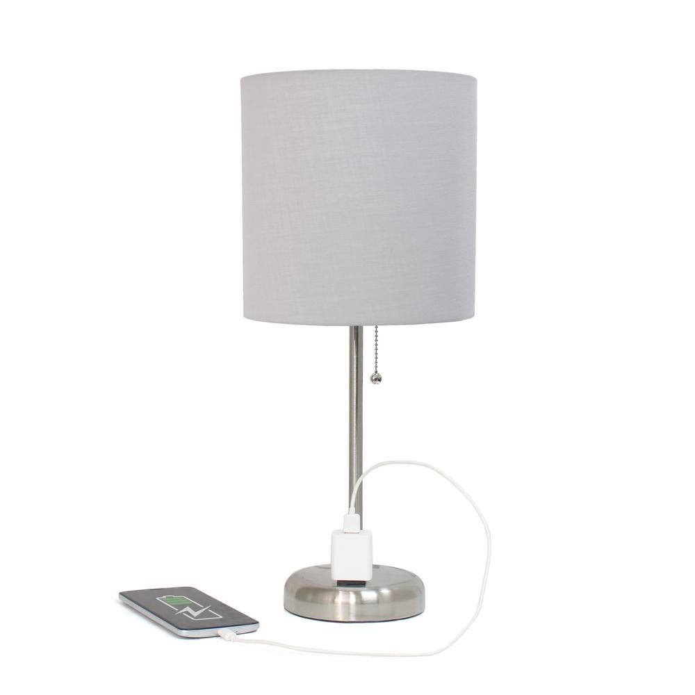Oslo 19.5" Gray Metal Table Lamp with Fabric Shade and USB Port