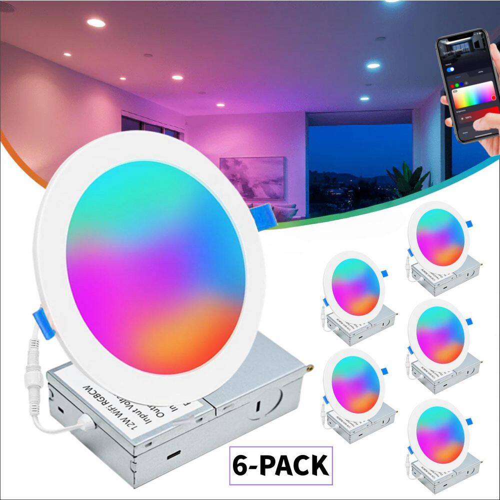 6 in. Round Smart RBG+ Tuneable White Canless Integrated LED Recessed Light for Kitchen Bath Living Rooms (6-Pack) price history on PriceWatchPro