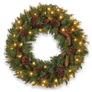24 in. Pine Cone Artificial Wreath with Clear Lights
