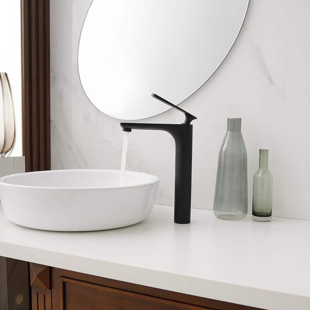 Matte Black Single Handle High Arc Vessel Sink Faucet