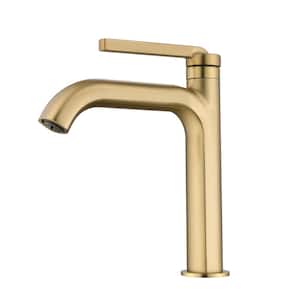 Single-Handle Single-Hole Bathroom Faucet with Valve Modern Brass Bathroom Sink Taps in Brushed Gold