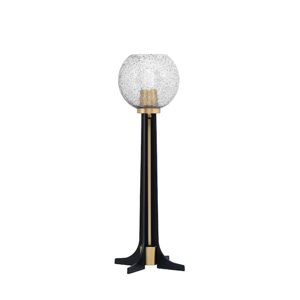 Unbranded Delgado 22 in. Matte Black & New Age Brass Accent Lamp Smoke Bubble Glass Shade