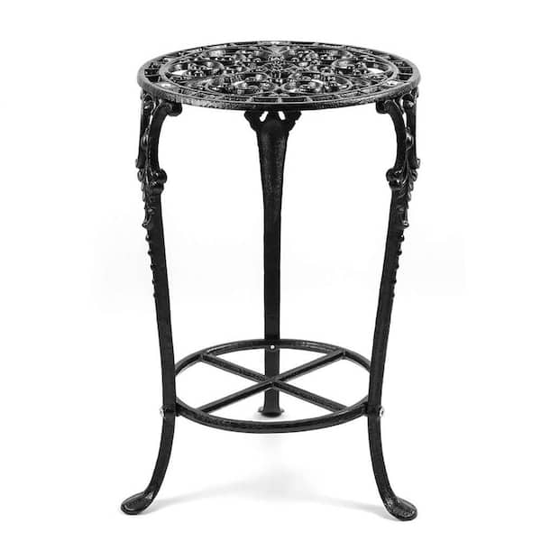 2-Tier Black Metal Plant Stand, Outdoor Cast Iron Potted Plant Stand (18.8 in. H)