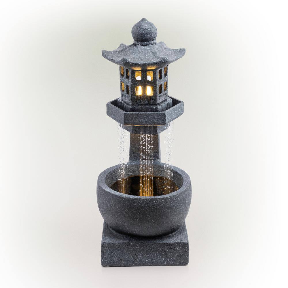 Gray Cement Zen Pagoda Fountain with LED Lights, 31"