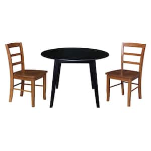 3-Piece Set, Black/Distressed Oak 42 in Solid Wood Drop-leaf Leg Table and 2 Madrid Chairs