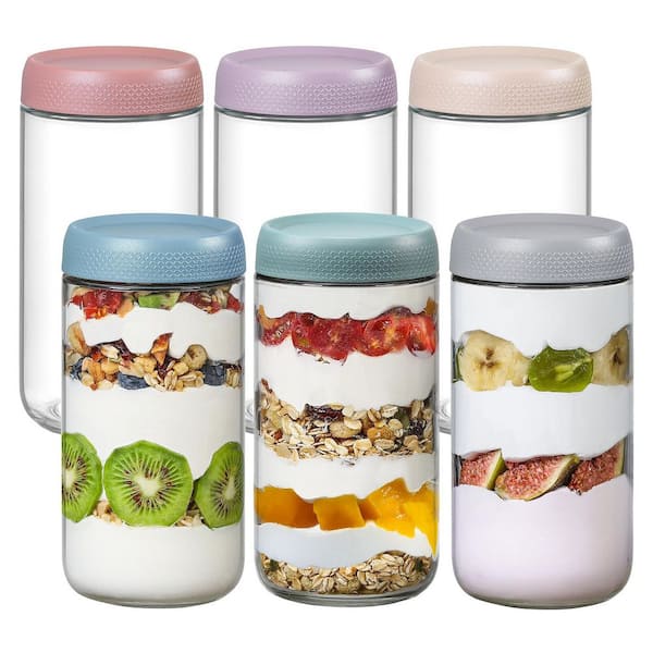 Numhew 6-Pack 24 oz. Glass Jars with Multi-Color Airtight Lids, Wide Mouth, Food Grade, Freezer Safe, Leak Proof, Reusable