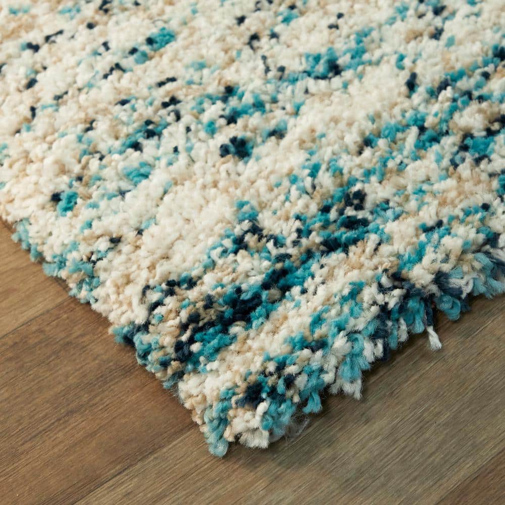 Teal and Beige Abstract Shag 5' x 7' Area Rug