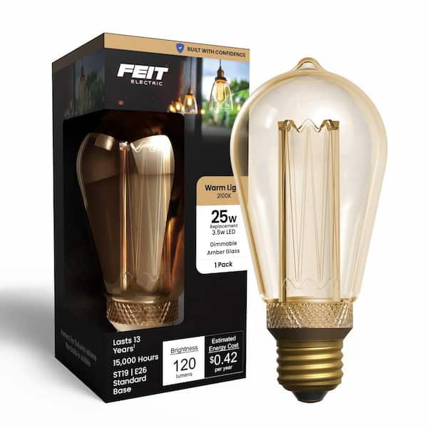 25W Equivalent ST19 Dim Acrylic Filament Amber Glass E26 Vintage Edison LED Straight Tapered Light Bulb,Warm White 2100K