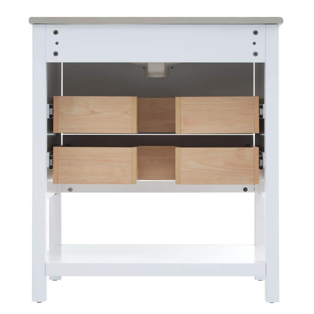 White and Gold Freestanding Single Sink Vanity with Ceramic Top