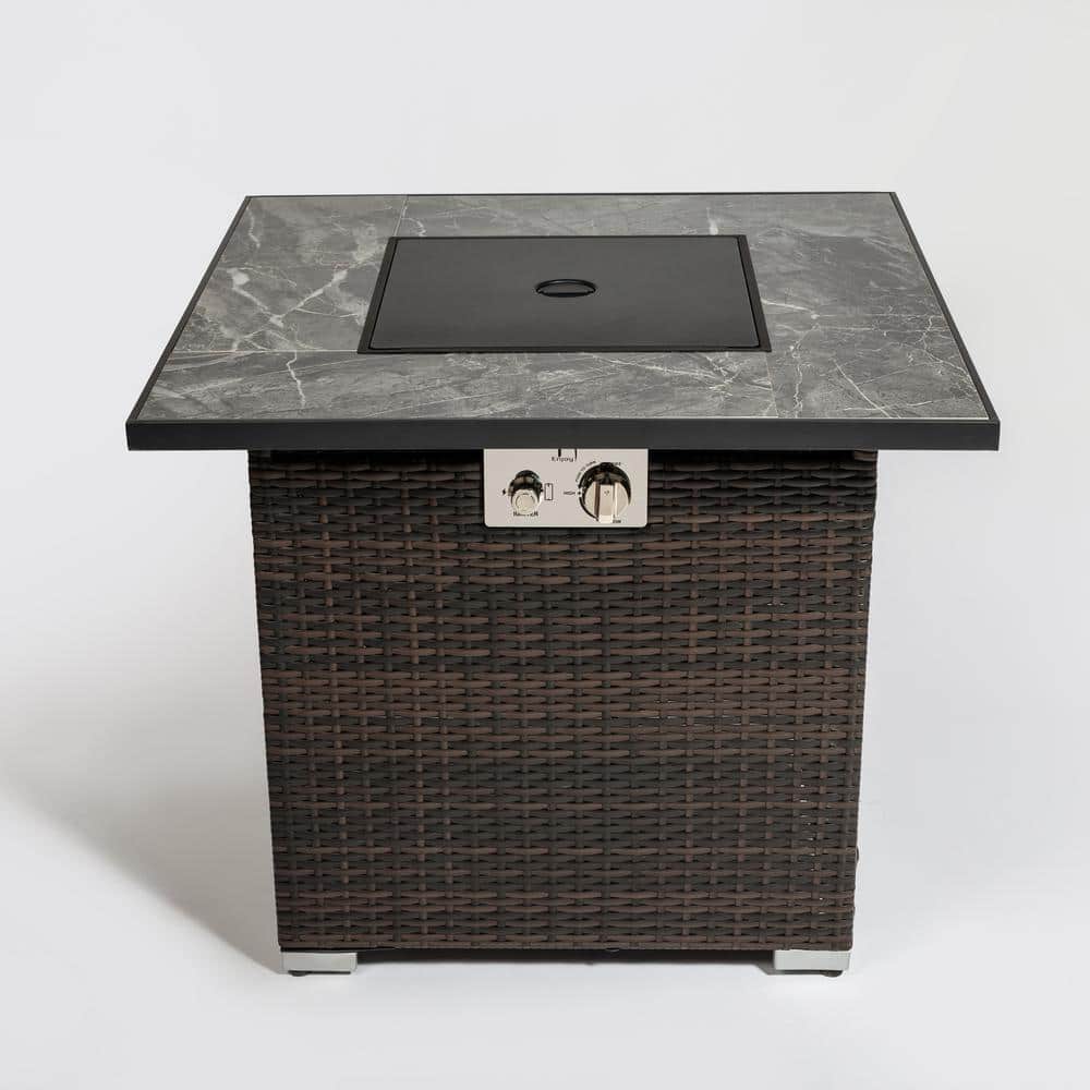 Brown 30 in. Wicker Outdoor Fire Pit Table, Propane Gas Fire Pit Table with