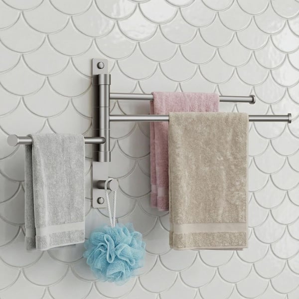 12.5 in. Wall Mounted 3-Arm Swing Towel Bar in Brushed Nickel