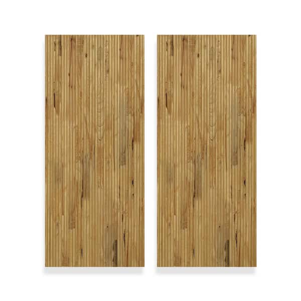 CALHOME 60 in. x 96 in. Japanese Series Pre Assemble Weather Oak Stained Pine Wood Interior Double Sliding Closet Doors