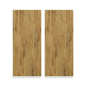 84 in. x 96 in. Japanese Series Pre Assemble Weather Oak Stained Pine Wood Interior Double Sliding Closet Doors