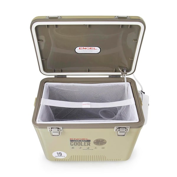 Engel 19 qt. Insulated Live Bait Fishing Dry Box Cooler with Water Pump,  Tan ENGLBC19-N-TAN - The Home Depot