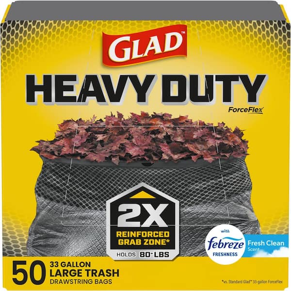 33 Gal. Heavy Duty 2x Reinforced and Rip Resistant Top Large Drawstring Outdoor Black Trash Bags (50-Count)