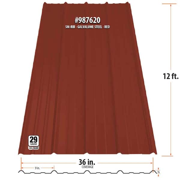 12 ft. SM-Rib Galvalume Steel 29-Gauge Roof/Siding Panel in Red 12 ft. SM-Rib Galvalume Steel 29-Gauge Roof/Siding Panel in Red