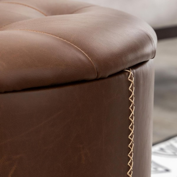 Furniliving Leather Adjustable Vanity Stool Swivel Round Ottoman Modern  Makeup Chair, Dark Brown