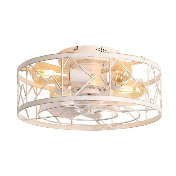 Webb 16.5 in. Indoor White/Gold Flush Mount Ceiling Fan with Open-Frame Light Kit, 6-Speed DC Motor and Remote Control