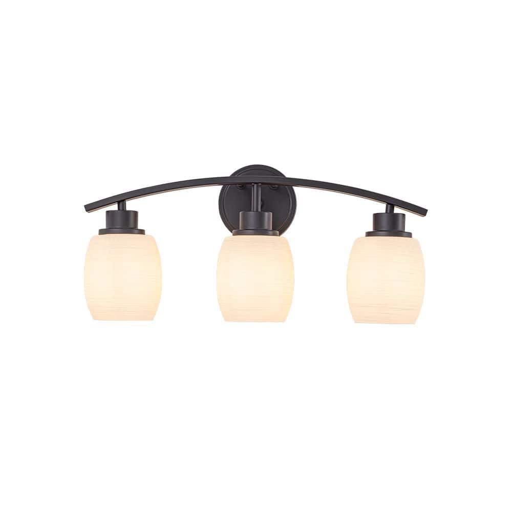 Modern Contemporary 20 in. 3-Light Dark Brown Vanity Light with Textured Opal Glass Shades price history on PriceWatchPro