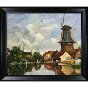 River Scene with Windmill by Eugene Boudin Black Matte Framed Architecture Oil Painting Art Print 25 in. x 29 in.