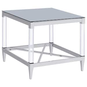 Lindley 23.5 in. Chrome Square Tempered Mirror Top End Table with Acrylic Legs
