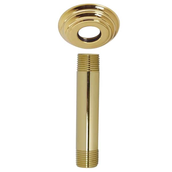 Westbrass 1/2 in. IPS x 4 in. Round Ceiling Mount Shower Arm with Flange, Polished Brass