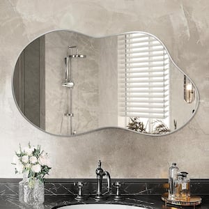 46 in. W x 26 in. H Irregular Silver Wall-Mounted Mirror Aluminum Alloy Frame Asymmetrical Decor Bathroom Vanity Mirror