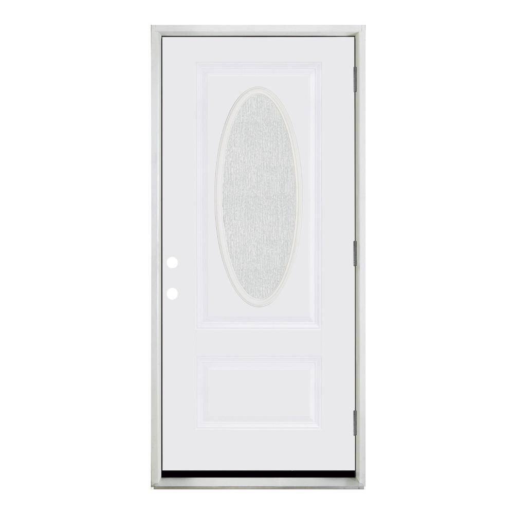 Reliant 36 in. x 80 in. 3/4 Oval Lite Rain Glass LHOS White Primed Fiberglass Prehung Front Door price history on PriceWatchPro