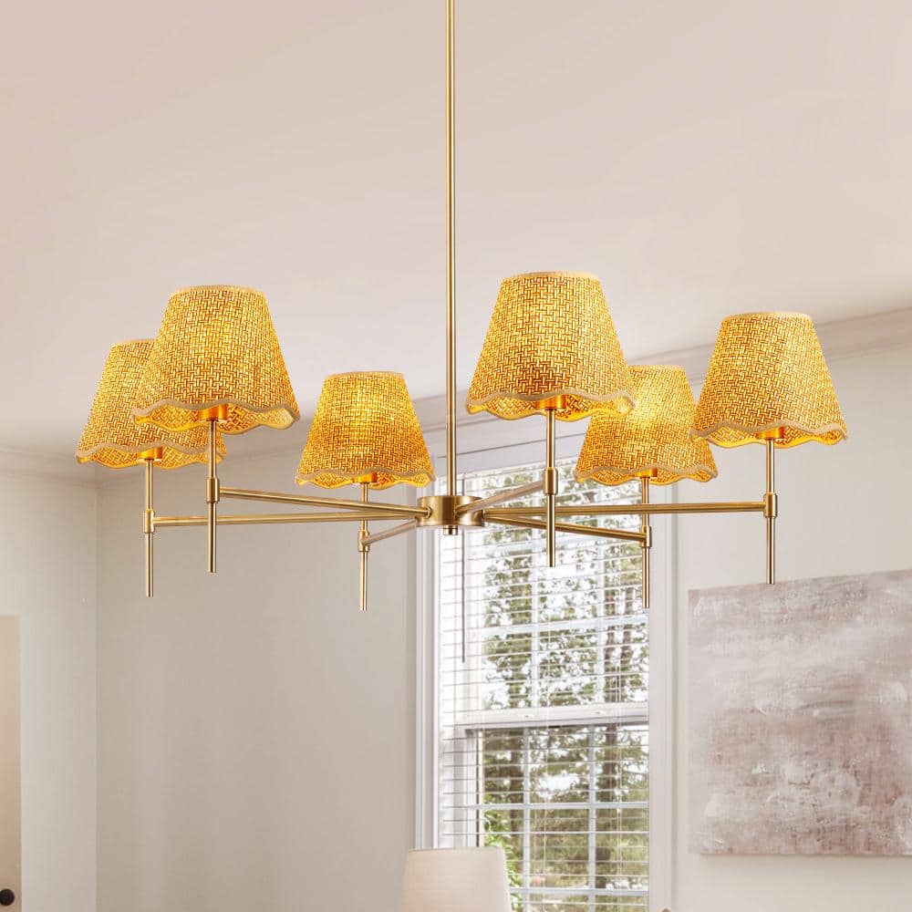 40w 6-Light Gold Farmhouse Chandelier with Height Adjustable Hanging Pole for Dining Living Room Bedroom price history on PriceWatchPro