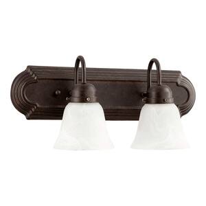 Traditional 18 in. W 2-Lights Toasted Sienna Vanity Light with Faux Alabaster