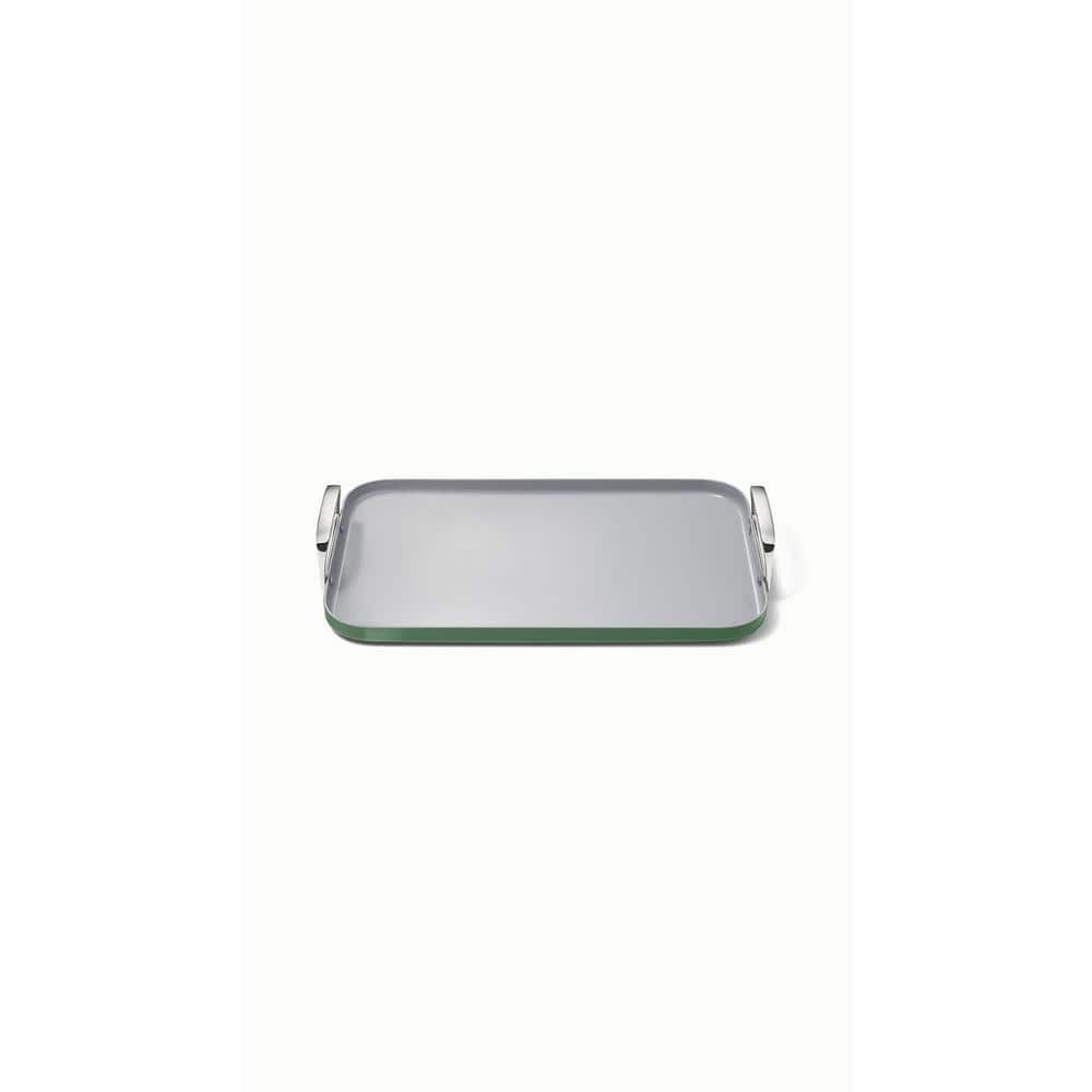 Sage Green Ceramic Nonstick Double Burner Griddle with Handles