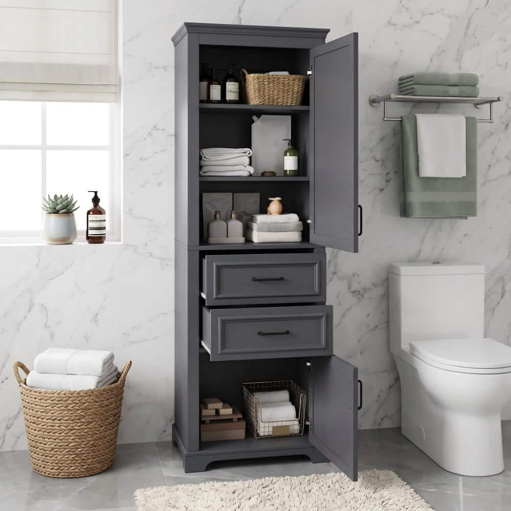 Ami 23.8 in. W x 15.7 in. D x 71 in. H Charcoal Gray MDF Freestanding Bathroom Storage Cabinet with Drawer price history on PriceWatchPro