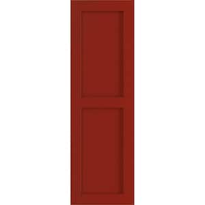 12 in. x 25 in. PVC True Fit Two Equal Flat Panel Shutters Pair in Fire Red