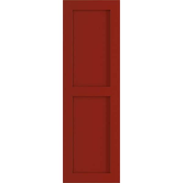 Ekena Millwork 15 in. x 28 in. PVC True Fit Two Equal Flat Panel Shutters Pair in Fire Red