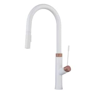 Single Handle Pull-Down Sprayer Kitchen Faucet in White