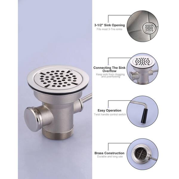 thumbnail image 2 of IVIGA Commercial Sink Drain: 3-1/2" Sink Opening Waste Drain Valve - Brass Commercial Kitchen Sink Drain With Twist Handle - Prevents Sink Clogged Overflow For Commercial Restaurant Multi-Basin Sink 2 of 13