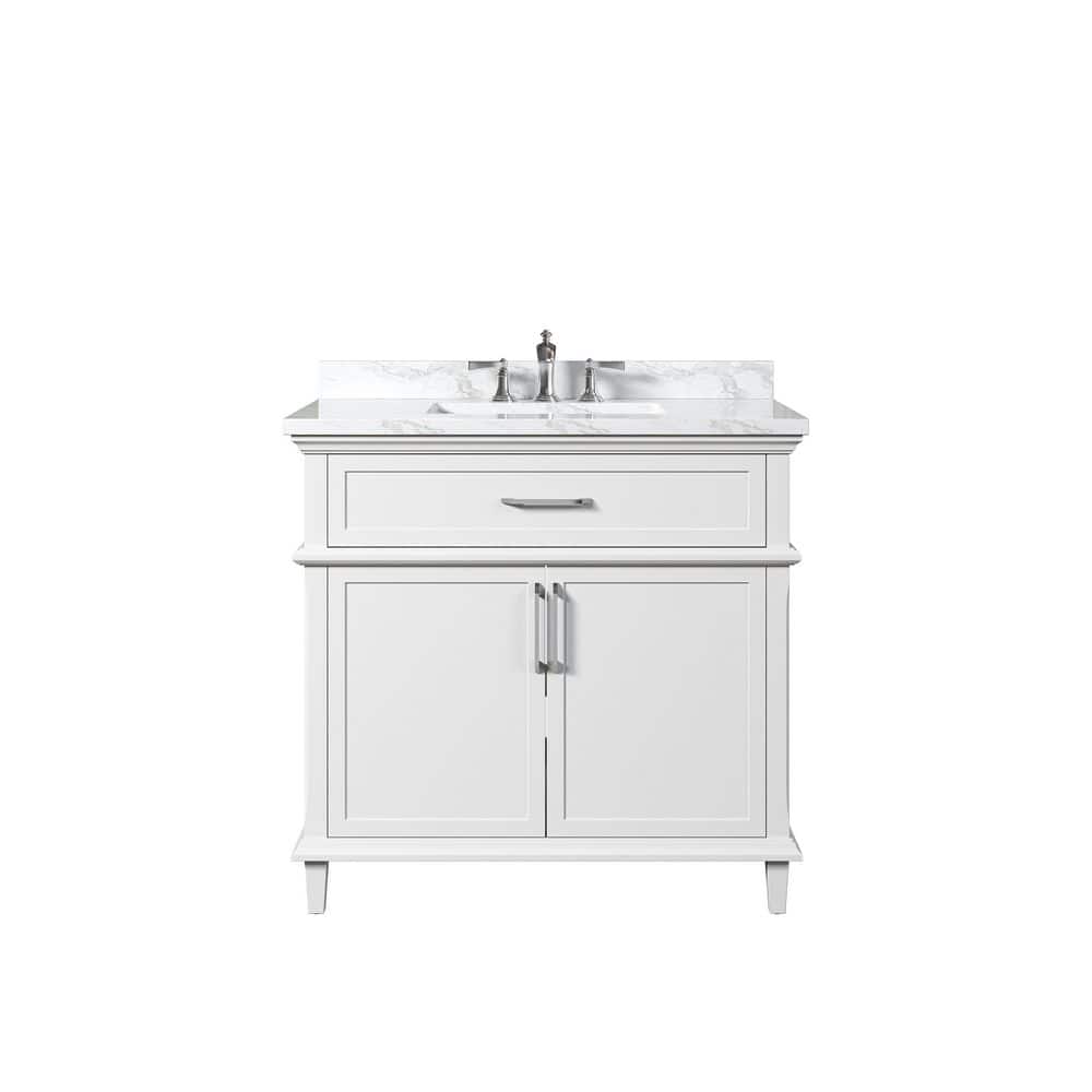 Eviora 36 in. Single Sink Freestanding White Bath Vanity with White Cultured Marble Top Assembled price history on PriceWatchPro