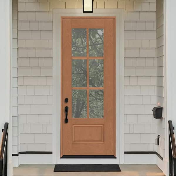 Regency 36 in. x 96 in. 3/4-6 Lite Clear Glass RHIS Autumn Wheat Stained Fiberglass Prehung Front Door