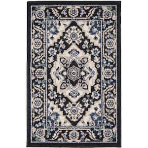 Passion Black Ivory doormat 2 ft. x 3 ft. Center medallion Traditional Kitchen Area Rug