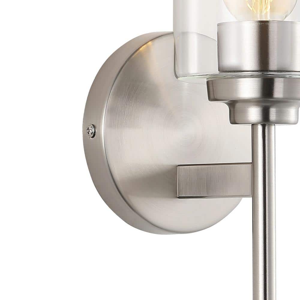 Nickel Cylinder Industrial Vanity Sconce with Clear Glass