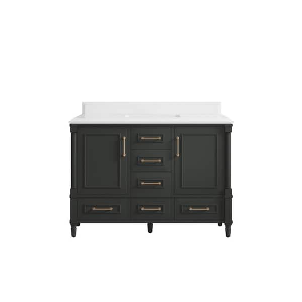 Hudson 48 in. Single Sink Freestanding Black Top Bath Vanity with White Quartz Top Unassembled