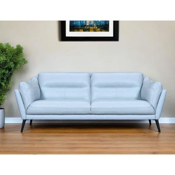 87.00 in. Flared Arm Leather Rectangle Sofa Black