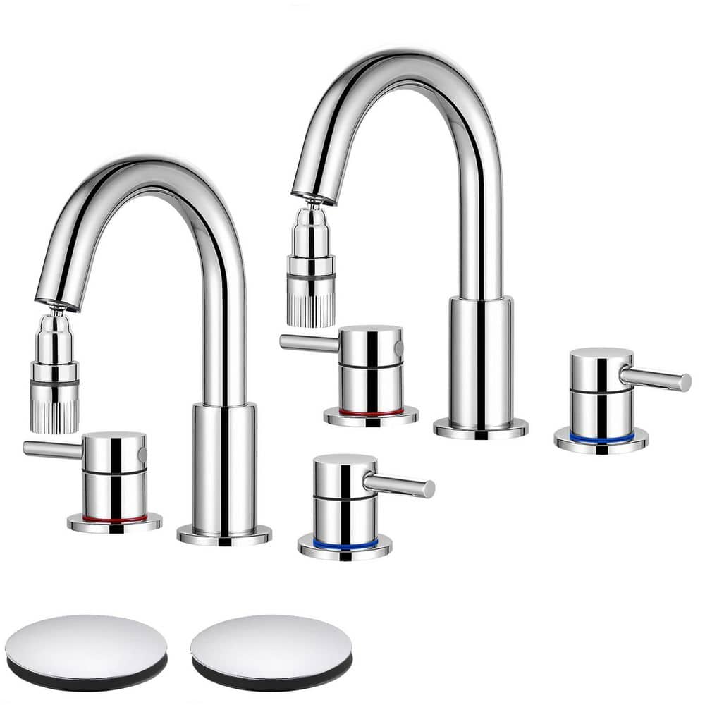 Double Handle Pull Down Spout 8 in. Widespread Bathroom Faucet 3 Hole Bathroom Sink Faucet in Polished Chrome (2-Pack) price history on PriceWatchPro